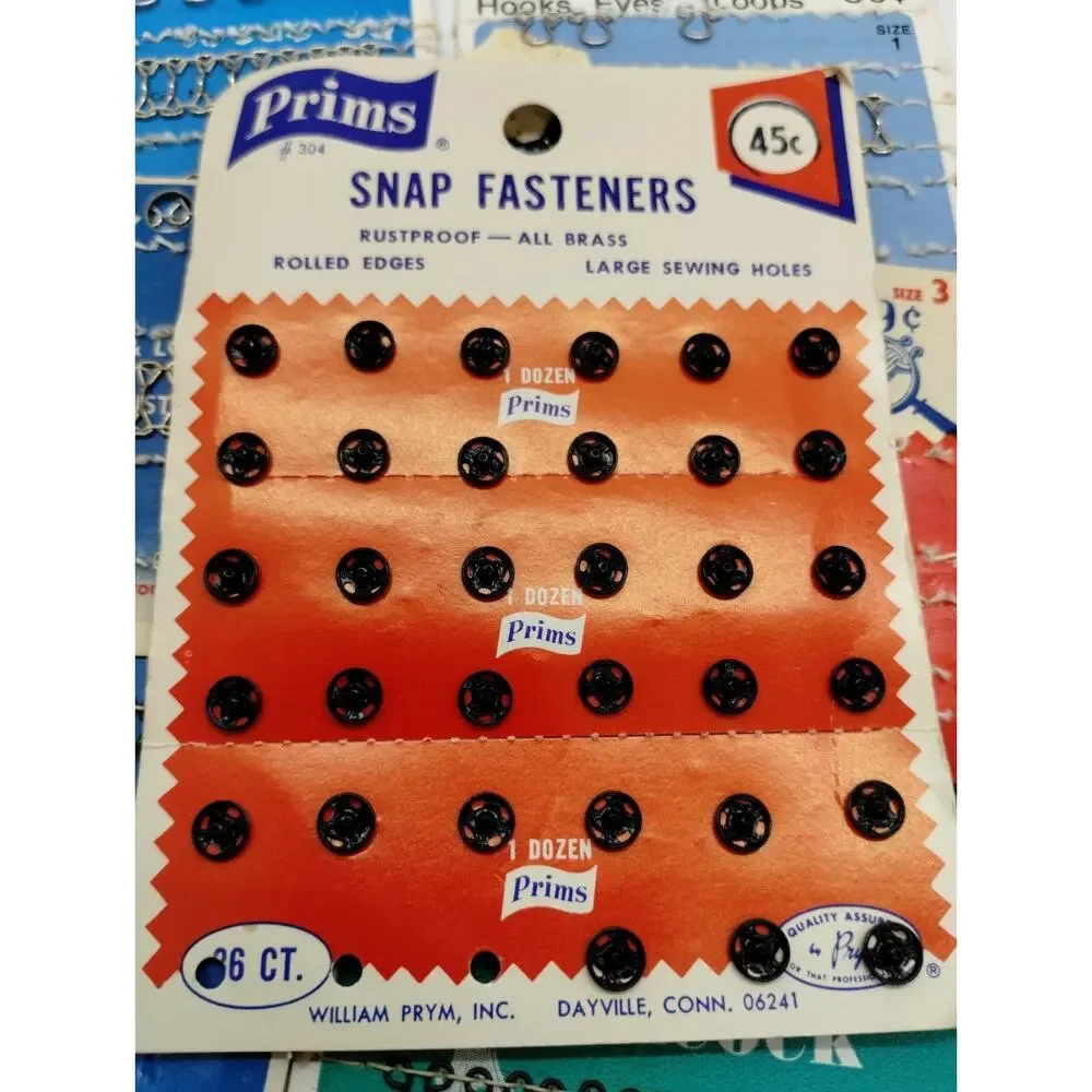 Lot of Vintage Sewing Snap Fasteners - Various Sizes Colors and Brands